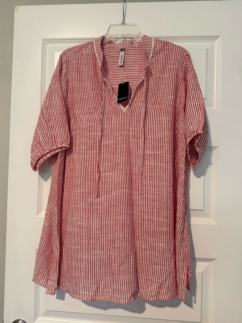 Torrid Red and White Vertical Stripe Blouse New without Tags